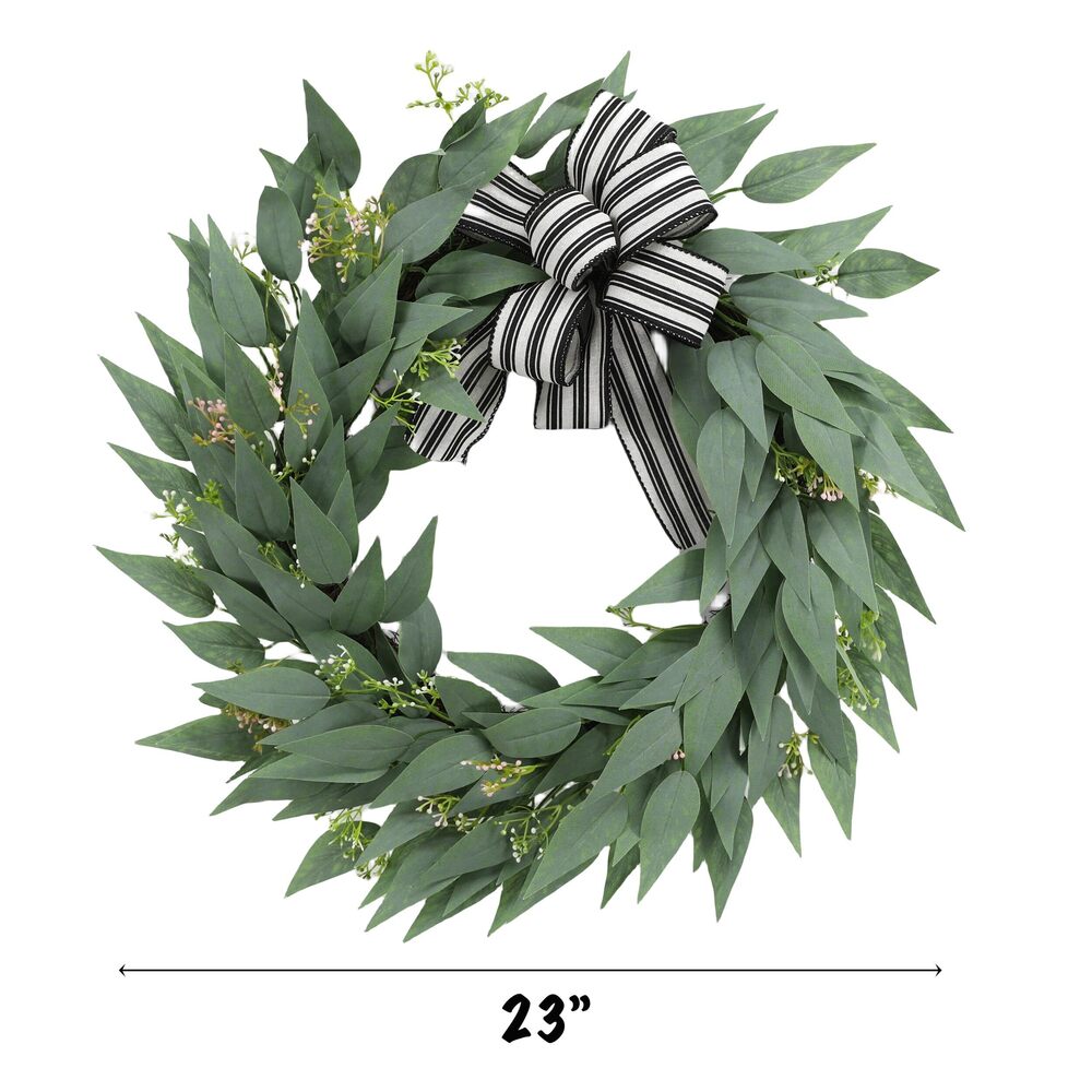 8086 Artificial Wreath, 23" Artificial Wreath for Front Door, Spring Green - Picture 3 of 8